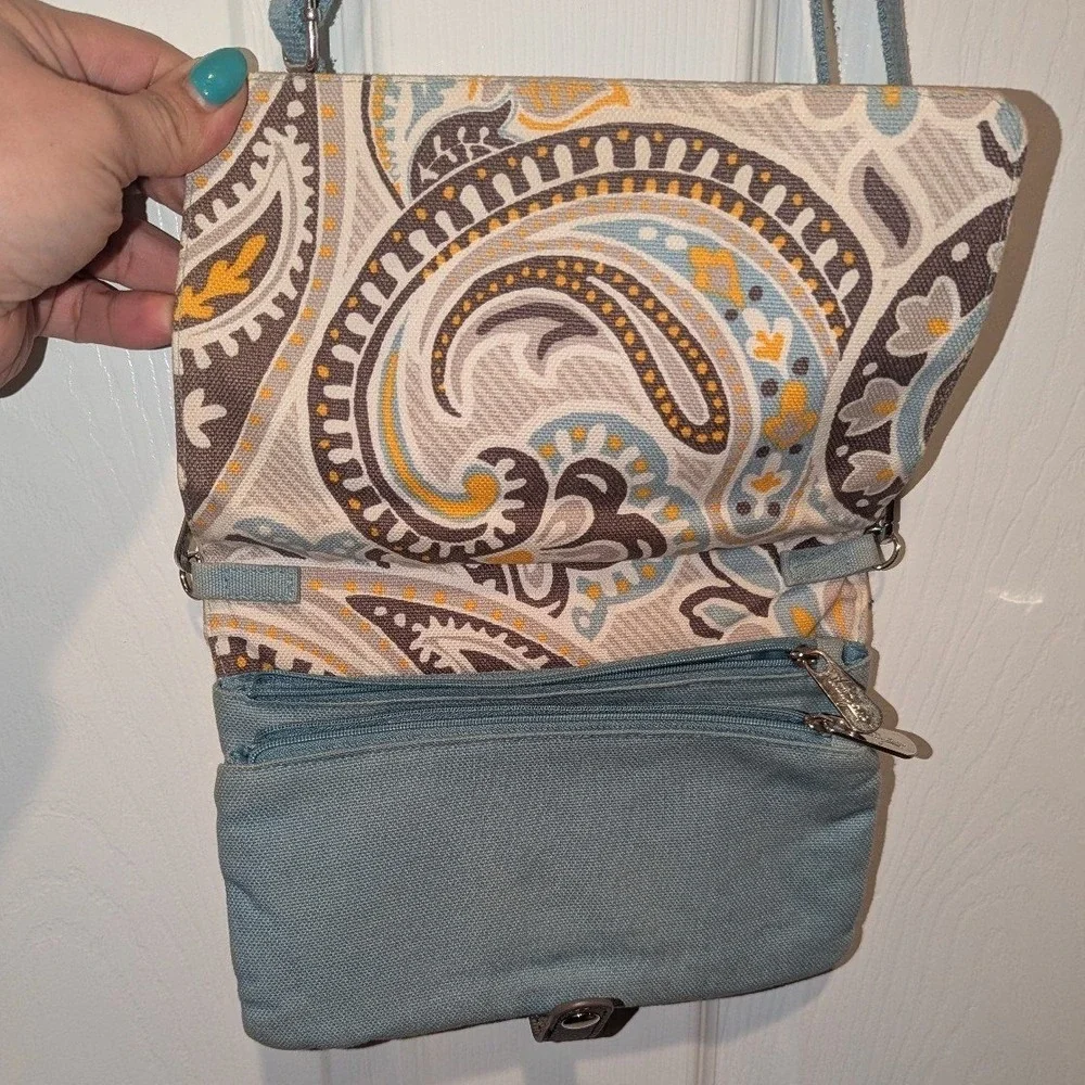 Boho Y2K Paisley Crossbody Bag Thirty One Double Up Blue Yellow Foldover Bag
